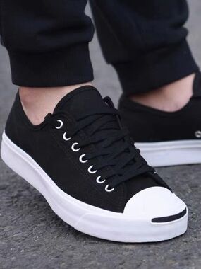 Converse Jack Purcell  Black Leather  Low-Top Sneakers Size 5.5